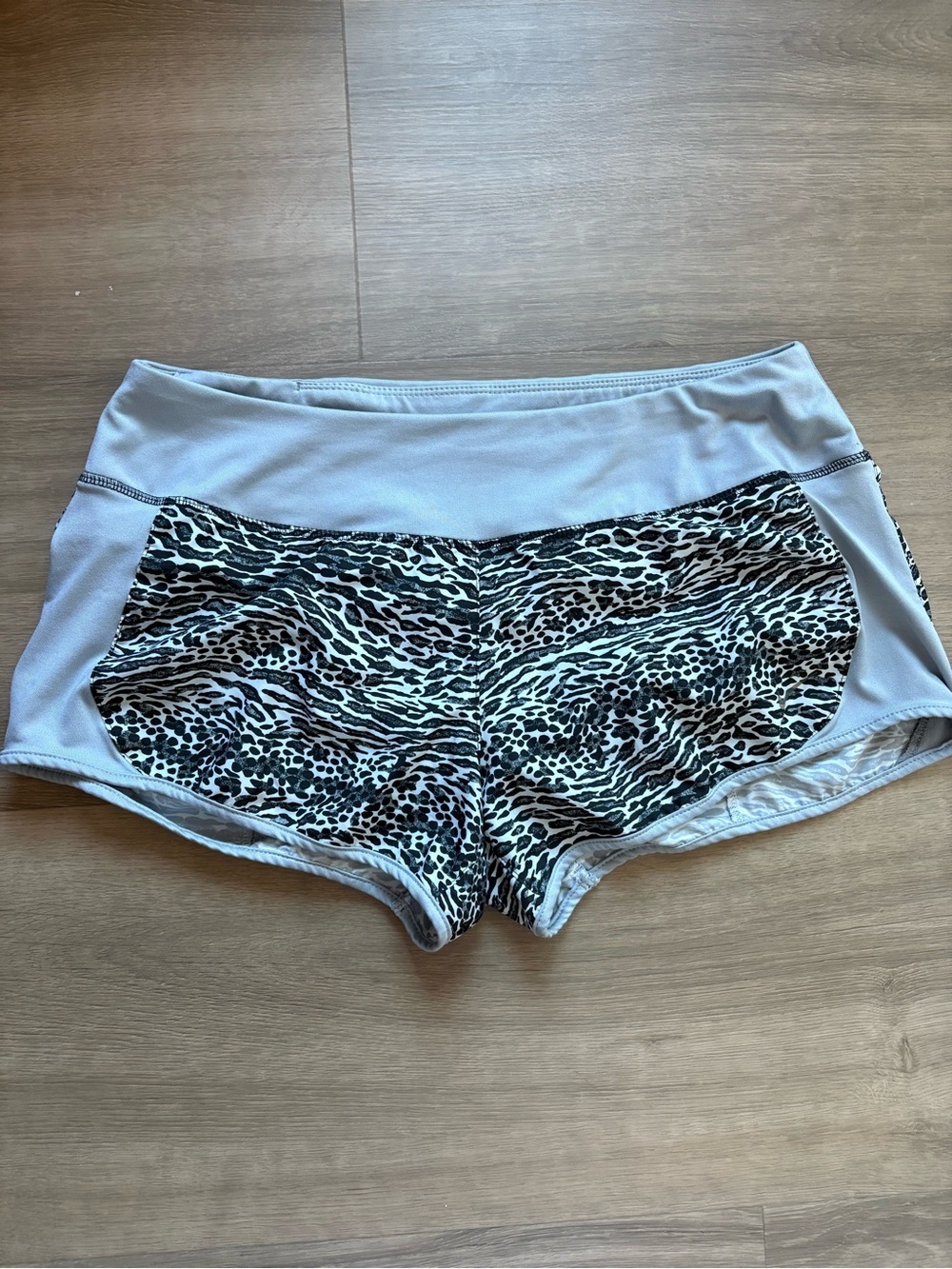 Nike Dri Fit Gray Running Shorts with Black & White Leopard Panels- size M
